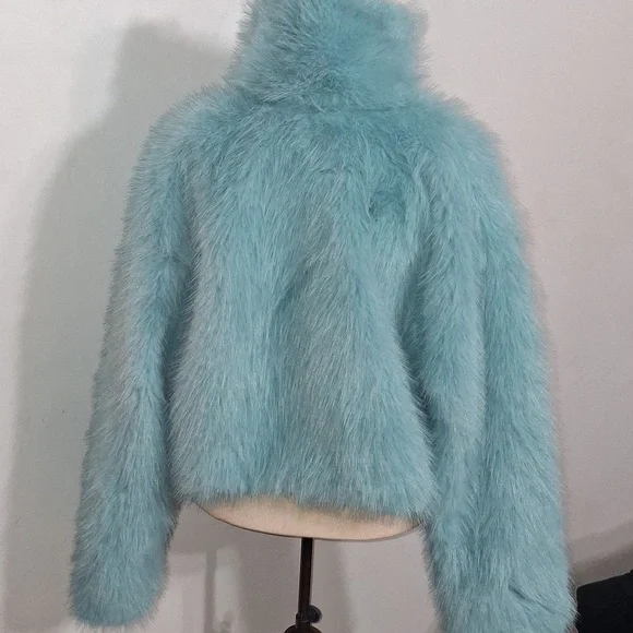 SHEIN /Light Aqua Blue Teddy Jacket- W Sz Medium - Picture 4 of 6